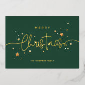 緑のミニマルなグリーティングメリークリスマス 箔シーズンカード (正面)