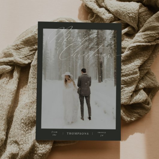 緑のミニマルなスクリプトタイポグラフィ写真クリスマス シーズンカード