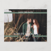緑のミニマルな結婚式の日付写真を保存 案内ポストカード (正面)