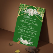 緑のミニマルフローラ金ゴールドイスラム結婚教徒 招待状