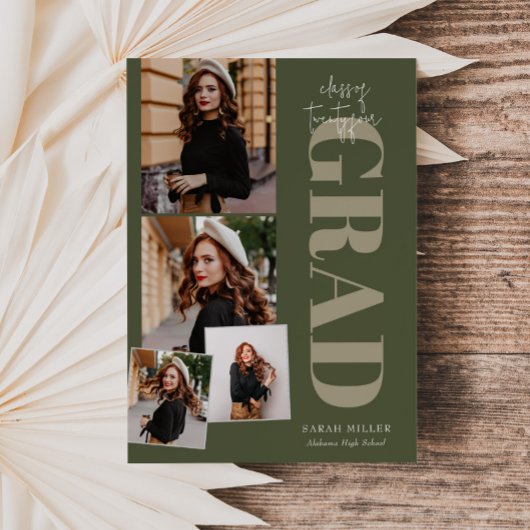 緑のミニマルモダンリスト縦5枚の卒業 招待状