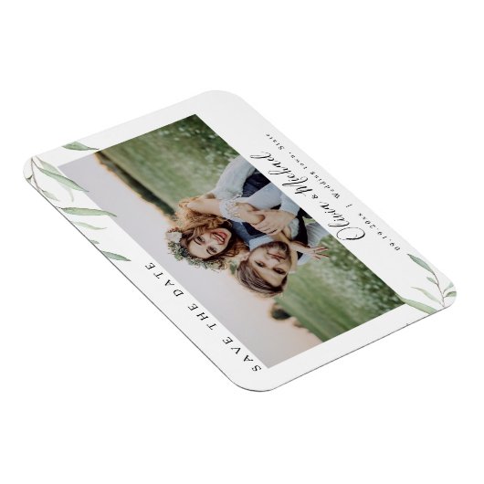 緑のミニマル写真の結婚式が日付を救う マグネット (右側)