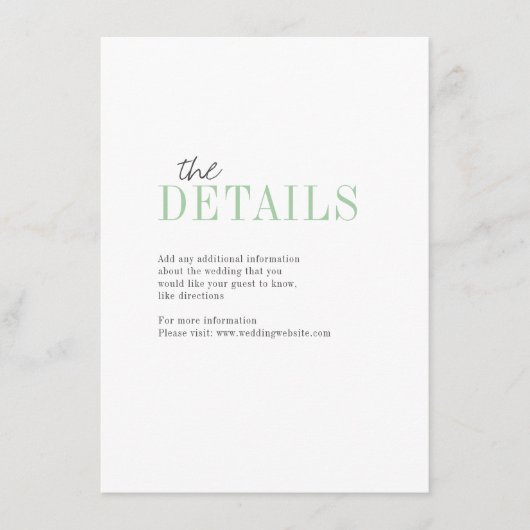 緑のミニマル結婚リストの詳細カード エンクロージャーカード (正面)