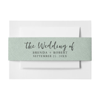 緑のミニマルLinenテクスチャブラックスクリプト 招待状ベリーバンド