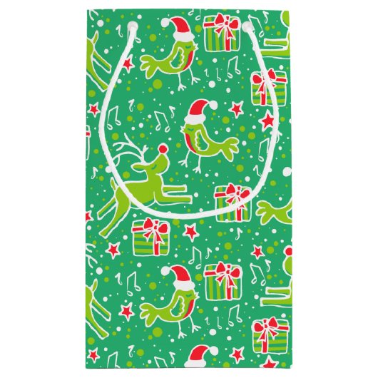 緑のミュージカル鳥とトナカイのクリスマス抱き枕 スモールペーパーバッグ (裏面)