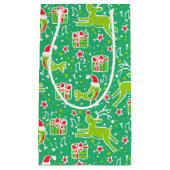 緑のミュージカル鳥とトナカイのクリスマス抱き枕 スモールペーパーバッグ (正面)