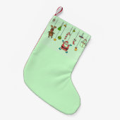 緑のミントの可愛い漫画のサンタと友人 スモールクリスマスストッキング (正面 (吊り時))