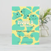 緑のムーっとした牛柄 1歳の誕生日 招待状 (スタンド正面)