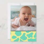 緑のムーっとした牛柄 1歳の誕生日 招待状 (裏面)