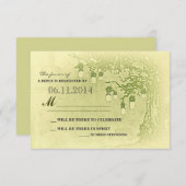 緑のメイソンジャー ツリー ラスティック ウェディング RSVP カード (正面/裏面)