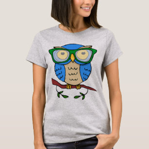 緑のメガネをかけたかわいいフクロウ Tシャツ