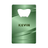 緑のメタリックブラシ仕上げアルミルック クレジットカード栓抜き (正面)