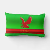 緑のメタリック効果にモノグラム、レッドイーグルのロゴ ランバークッション (裏面)