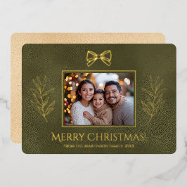 緑のメリークリスマスと枝の写真 箔シーズンカード