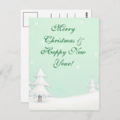 緑のメリークリスマスと雪の松 ポストカード (正面/裏面)