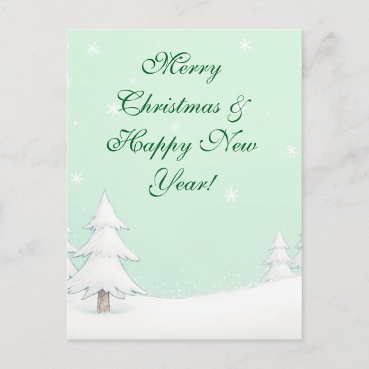 緑のメリークリスマスと雪の松 ポストカード (正面)