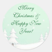 緑のメリークリスマスと雪の松 ラウンドシール (正面)