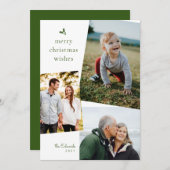 緑のメリークリスマスは3枚の写真カードを希望 シーズンカード (正面/裏面)