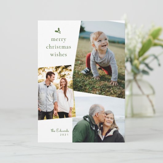 緑のメリークリスマスは3枚の写真カードを希望 シーズンカード (スタンド正面)