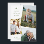 緑のメリークリスマスは3枚の写真カードを希望 シーズンカード<br><div class="desc">このクラシックの緑と白のクリスマスカードモダンは、シックな重ね合わせレイアウトでシンプルは、フェスティバルとホリーグラフィックと写真のお気に入りの3つのトリートメントを取得する。文字の完全な応援のメッセージのために明るい赤いバックカスタムアーに写真を追加する。</div>