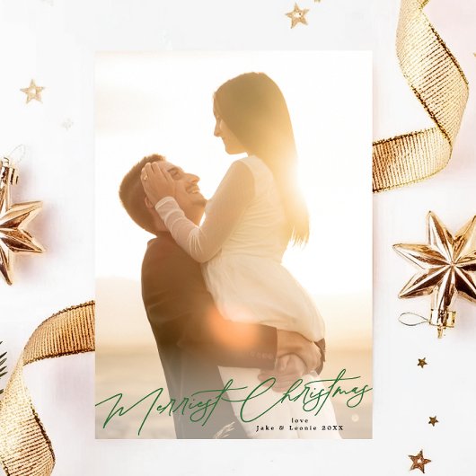 緑のメリークリスマスエレガントの豪華な写真 シーズンカード