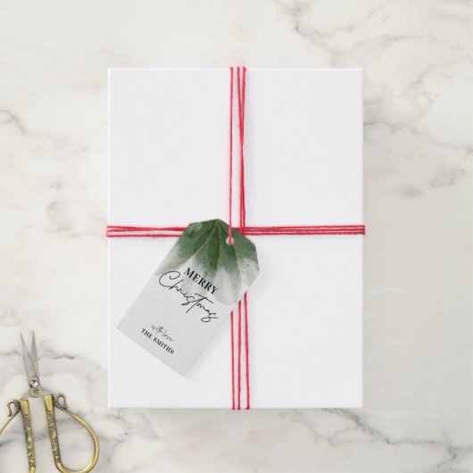 緑のメリークリスマスギフトラベル水彩 ギフトタグ (より糸付き)