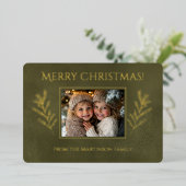 緑のメリークリスマスパイン枝写真 箔シーズンカード (立ち正面)