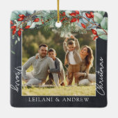 緑のメリークリスマス写真の黒板 セラミックオーナメント (裏面)