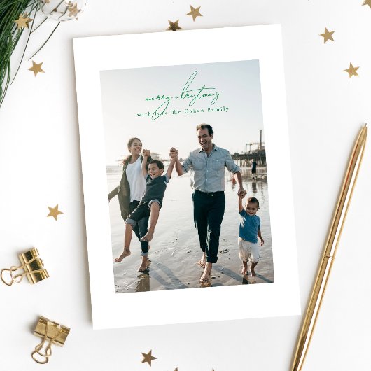 緑のメリークリスマス書道写真フレーム シーズンカード