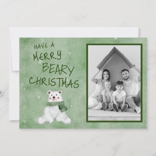 緑のメリースカーフのビーリークリスマスポーラーベア シーズンカード (正面)