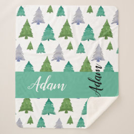 緑のメリー木の水の色モノグラムの シェルパブランケット