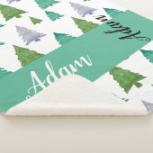 緑のメリー木の水の色モノグラムの シェルパブランケット (3/4)