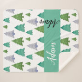 緑のメリー木の水の色モノグラムの シェルパブランケット (正面(横))