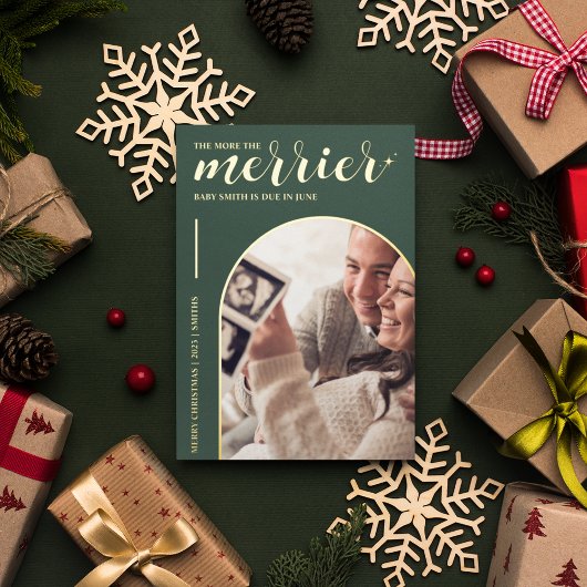 緑のメリー金ゴールドクリスマス妊娠 箔シーズンカード