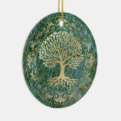 緑のモザイクガラスの背景の生命の木 セラミックオーナメント (右)