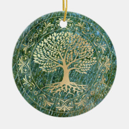 緑のモザイクガラスの背景の生命の木 セラミックオーナメント