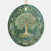 緑のモザイクガラスの背景の生命の木 セラミックオーナメント (左)