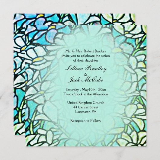 緑のモザイクフローラ結婚タイル 招待状 (正面/裏面)