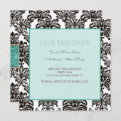 緑のモダンなダマスク織の保存日付カード セーブザデート (正面/裏面)