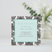 緑のモダンなダマスク織の保存日付カード セーブザデート (スタンド正面)