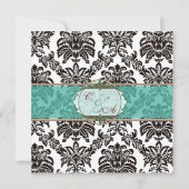 緑のモダンなダマスク織の保存日付カード セーブザデート (裏面)