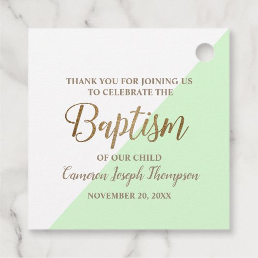 緑のモダンなベイビーの洗礼名、ありがとう フェイバータグ (裏面)