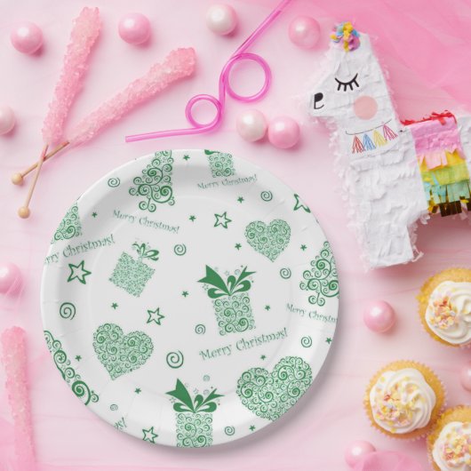 緑のモダンクリスマスツリーのクリスマスパーティー ペーパープレート (パーティー)