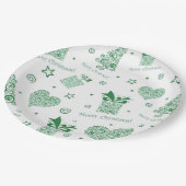 緑のモダンクリスマスツリーのクリスマスパーティー ペーパープレート (アングル)