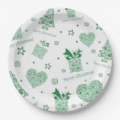 緑のモダンクリスマスツリーのクリスマスパーティー ペーパープレート (正面)