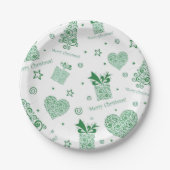 緑のモダンクリスマスツリーのクリスマスパーティー ペーパープレート (正面)