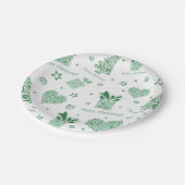 緑のモダンクリスマスツリーのクリスマスパーティー ペーパープレート (アングル)