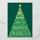 緑のモダンクリスマスツリーの写真金ゴールド 箔シーズンカード (正面)