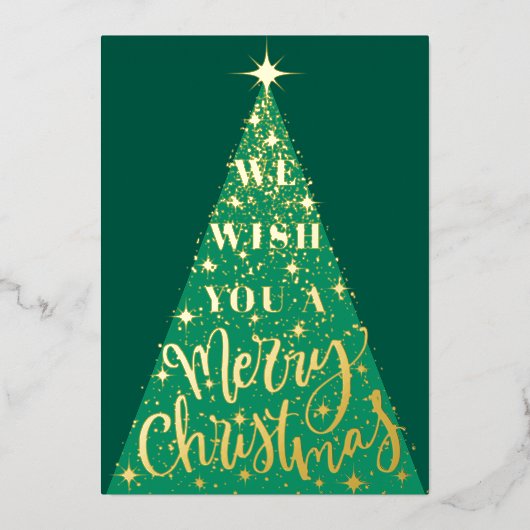緑のモダンクリスマスツリーの写真金ゴールド 箔シーズンカード (正面)