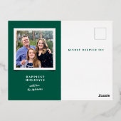 緑のモダンクリスマスツリーの写真金ゴールド 箔シーズンポストカード (裏面)